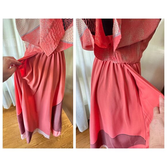 Vintage 80s shirtdress, coral, peach geometric print, batwing short sleeves - Picture 9 of 9